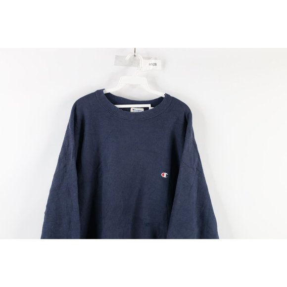 Vintage 80s Champion Reverse Weave 2XL Thrashed Crewneck Sweatshirt Navy USA - Picture 2 of 12